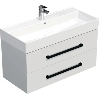 Nábytek SAT Koupelnová skříňka s černou úchytkou a umyvadlem SAT Cube Way 100x53x46 cm bílá lesk CUBE46C1002BISAT CUBE46C1002BISAT