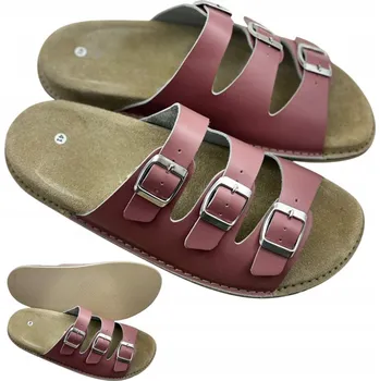 Pracovní obuv NAZOUVÁKY ZDRAVOTNÍ DŘEVÁKY z PŘÍRODNÍ KŮŽE RŮŽOVÉ Nastavitelné Ortopedické vel. 41