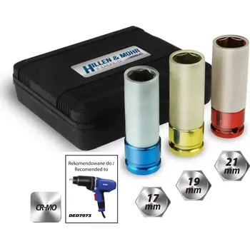 Gola hlavice DEDRA-EXIM Nástrčné ráčny na hliníkové disky Hillen&Mohr 17M003 sada 1/2" 17mm, 19mm, 21mm