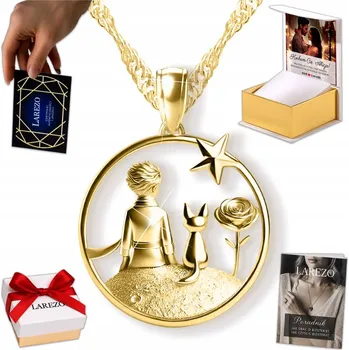 Náhrdelník Zlatý Náhrdelník Malý Princ POZLACENÝ 585 s Liškou, Růží a Hvězdou STŘÍBRO 925