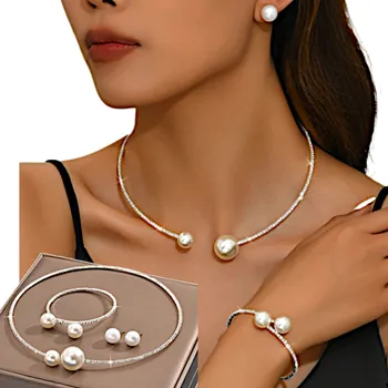 Náramek Náušnice Náhrdelník Náramek Sada Stříbrná Sada Zirkony Svatba