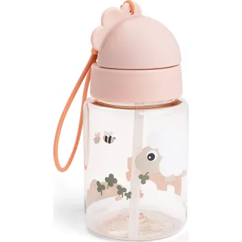 Láhev Done by Deer Láhev s brčkem Tiny farm - růžová
