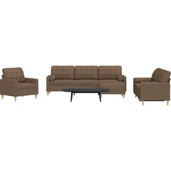 Sedací souprava vidaXL 4dílná sedací souprava s podnožkou a polštáři textil [3278313] Barva: Hnědá