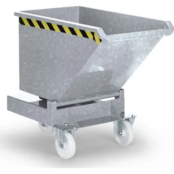 Výklopný vozík z oceli, pro oj zdvižného vozíku, s kolečky, objem 200 litrů, zinkovaný