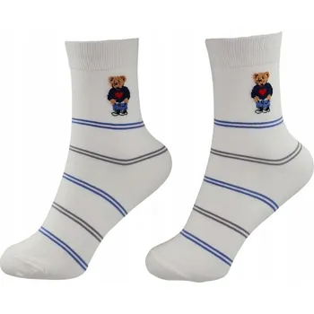 Dámské ponožky Ponožky Dámské Dlouhé Bílé s Proužky a Medvídkem 36-40