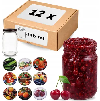 Sklenice ZAVAŘOVACÍ SKLENICE NA DŽEM, ZAVAŘENINY , DŽEMY , DŽEM, SKLENICE 315ml 12 KUSŮ