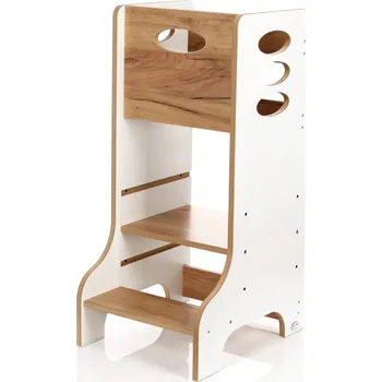 učicí věž Dřevěná učící věž Montessori KIDSWOOD KH-320 90cm - bílá/ barva dřeva