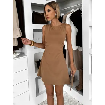 Dámské šaty Hnědé elegantní áčkové krátké šaty YALINA Velikost: ONESIZE