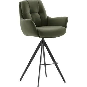 Jídelní židle Barová kožená otočná židle ASSENTO s područkami olivová typ C s černou matnou podnoží