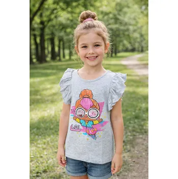 Sun City Dívčí tričko L.O.L. krátký rukáv volánový šedé Šedá, Velikost: 116 116
