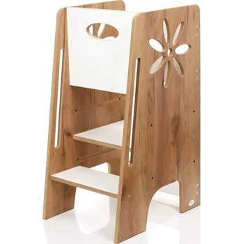 učicí věž Dřevěná učící věž Montessori KIDSWOOD Flower 80cm - barva dřeva/bílá