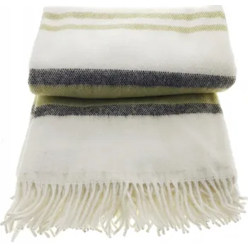 deka Vlněná deka s třásněmi 150x200 cm, česká vlna, pruhy krémová olivová černá