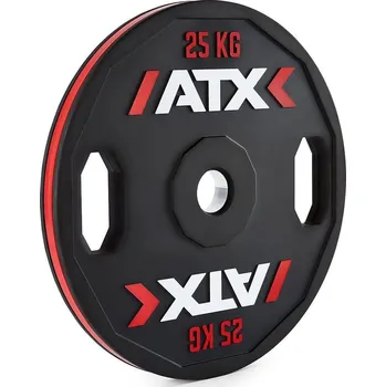 Tyč činky Kotouč pogumovaný ATX LINE; Color Stripe 25 kg, s úchopem