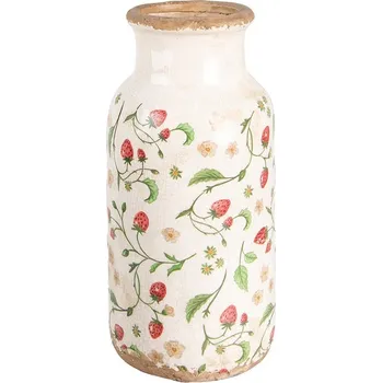 Váza Béžová keramická váza s jahůdkami Wild Strawberries L - Ø 15*32 cm