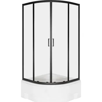 Novoterm Čtvrtkruhový sprchový kout NV-Aruba GL BL 80 SV, černá/transparent + hluboká vanička bílá