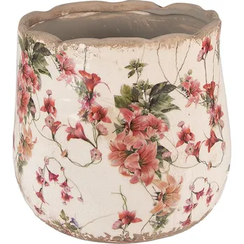 Obal na květináč Béžový keramický obal na květináč s květy Lilie M - Ø18*16 cm