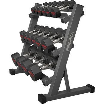 Tyč činky Pogumované jednoruční činky PROIRON 3 - 24 kg (9 párů + stojan Long)