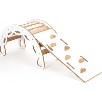 Dětská houpačka KIDSWOOD Montessori dřevěná houpačka s prknem 5v1 - bílá/ barva dřeva