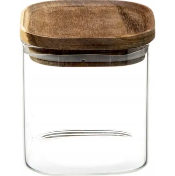 Dóza na potraviny SKLENĚNÁ NÁDOBA s dřevěným víkem 0,6 L