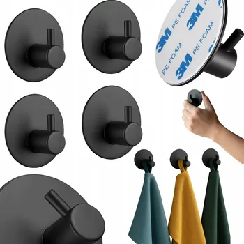 Věšák 4x Samolepicí věšák na ručník Černý Loft Kulatý pásek 3M