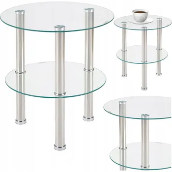 Konferenční stolek Skleněný konferenční stolek s poličkou SARDINIA fi45 cm transparentní / stříbrný