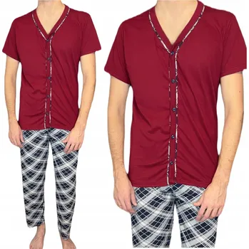 Pánské pyžamo Pánské pyžamo bordó s krátkým rukávem na knoflíky, dlouhé kalhoty, velikost M