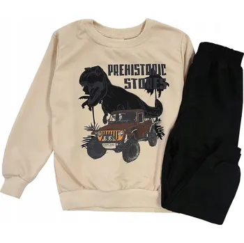 Chlapecká mikina TEPLÁKOVKA CHLAPECKÝ SPORTOVNÍ KOMPLET MIKINA DINOSAUŘI KALHOTY černé 7/8 J621T