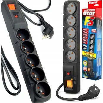 Prodlužovací kabel Prodlužovací Kabel přívod s přepěťovou ochranou, lištový Acar 5 m 5 ks zásuvek černý