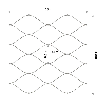 Pletivo Nerezová lanková síť, 1.8m x 10m (šxd), oko 200x200 mm, tloušťka lanka 2mm, AISI316