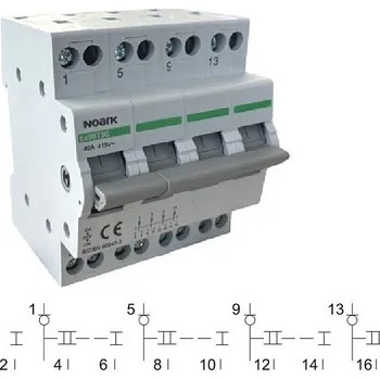 Jistič Noark 113929 Ex9BT3G 4CO 16A EU Skupinový přepínač (I-0-II), 4CO, 16A (Noark 113929)