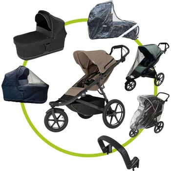 Kočárek Akční set Thule Urban Glide 3 Tinted Taupe + korba + pláštěnka Emitex + madlo Thule + pláštěnka na korbu Emitex+ univerzální moskytiéra Zopa na korbu a sporťák