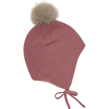 Kojenecká čepice Minymo - Čepice na zavazování s odjímatelnou bambulí - Withered Rose Velikost: 44