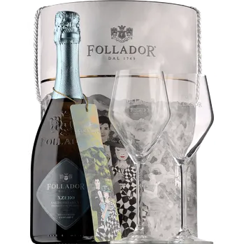 Follador Prosecco Superiore DOCG XZERO extra brut válec se dvěma sklenicemi