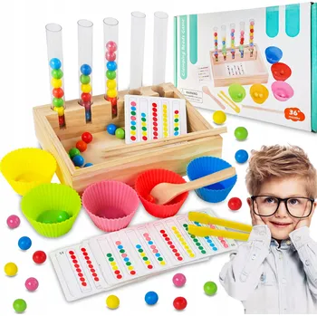 Dřevěná hračka DŘEVĚNÝ TŘÍDIČ PRO DĚTI Montessori Senzorická Hračka Kuličky 81 dílů