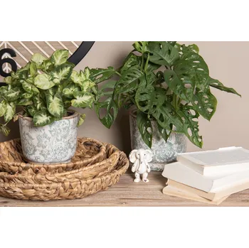 Obal na květináč Béžový keramický obal na květináč se zelenými květy Chante M - Ø17*15 cm