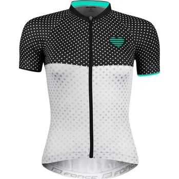 cyklistický dres Force POINTS černo-bílo-tyrkysový dámský cyklodres POUZE M (VÝPRODEJ)