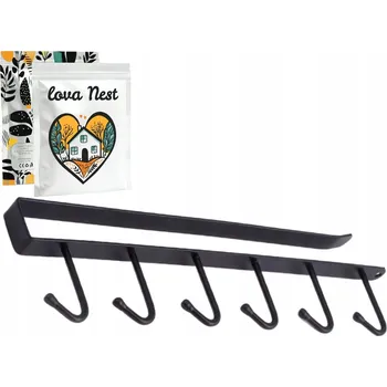 Věšák KOVový ZÁVĚSNÝ VĚŠÁK POD SKŘÍŇKU Lova Nest DRŽÁK 6 HÁKŮ BEZ VRTÁNÍ ČERNÝ