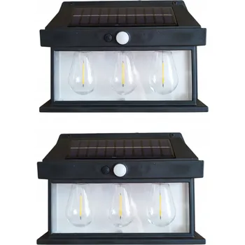 Venkovní osvětlení Solární lampa 3 LED BK-888-3 1600lm nástěnná fasádní solární černá 2 ks