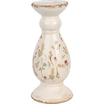 Svícen Béžový keramický svícen s kvítky Floral Cartoon L - Ø 14*32 cm