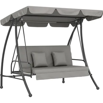 Zahradní houpačka Outsunny Hollywoodská houpačka Zahradní houpačka Houpací lavice s funkcí polohování, 3 místa, kov+polyester, bílá, 209 x 114 x 170 cm | Aosom