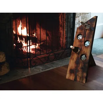 Stojan na víno Velký dřevěný rustikální stojan na víno hnědý na 5 lahví