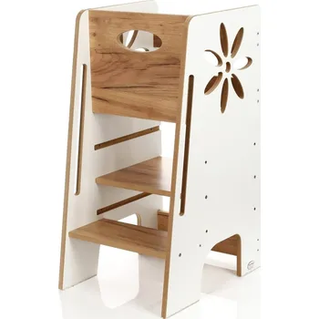učicí věž Dřevěná učící věž Montessori KIDSWOOD Flower 80cm - bílá/ barva dřeva