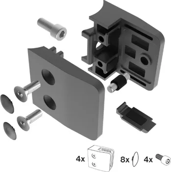Zábradlí Hahn Steel Držák skla 52x52mm pro sloupek O42,4 mm, model 26 – SET 4 ks, nerez AISI 304, černá RAL 9004