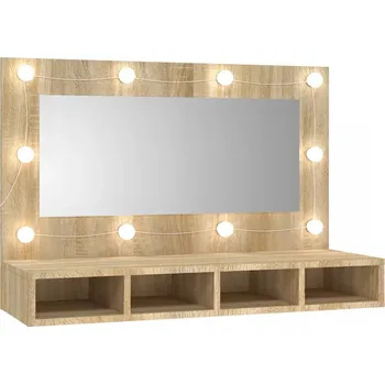 Komoda Kosmetický stolek se zrcadly a LED osvětlením, dub sonoma, 90x31,5x62 cm