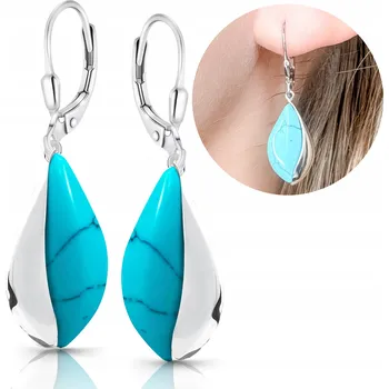 Náušnice Stříbrné náušnice s tyrkysem, závěsné anglické zapínání 925 krabička