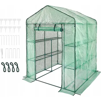 Skleník SucceBuy Fóliovník / Skleník se 4 policemi, 141x141x200CM, Nosnost 15KG