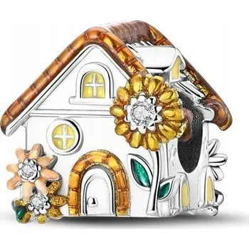 Přívěsek Přívěsek STŘÍBRO 925 Charms Korálek Domeček s Kytičkami