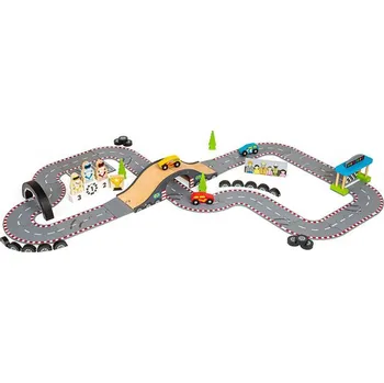 Vláček a vláčkodráha Bigjigs Rail Dřevěná autodráha závodní den