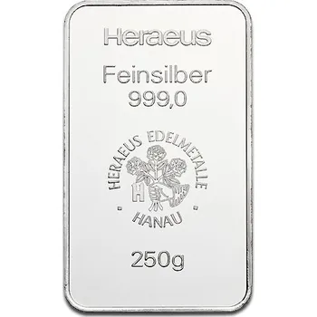 250g investiční stříbrný slitek Heraeus - Ražený