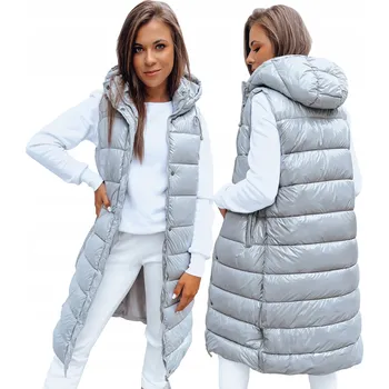 Dámská prošívaná vesta s kapucí stříbrná TY3744 - XXL